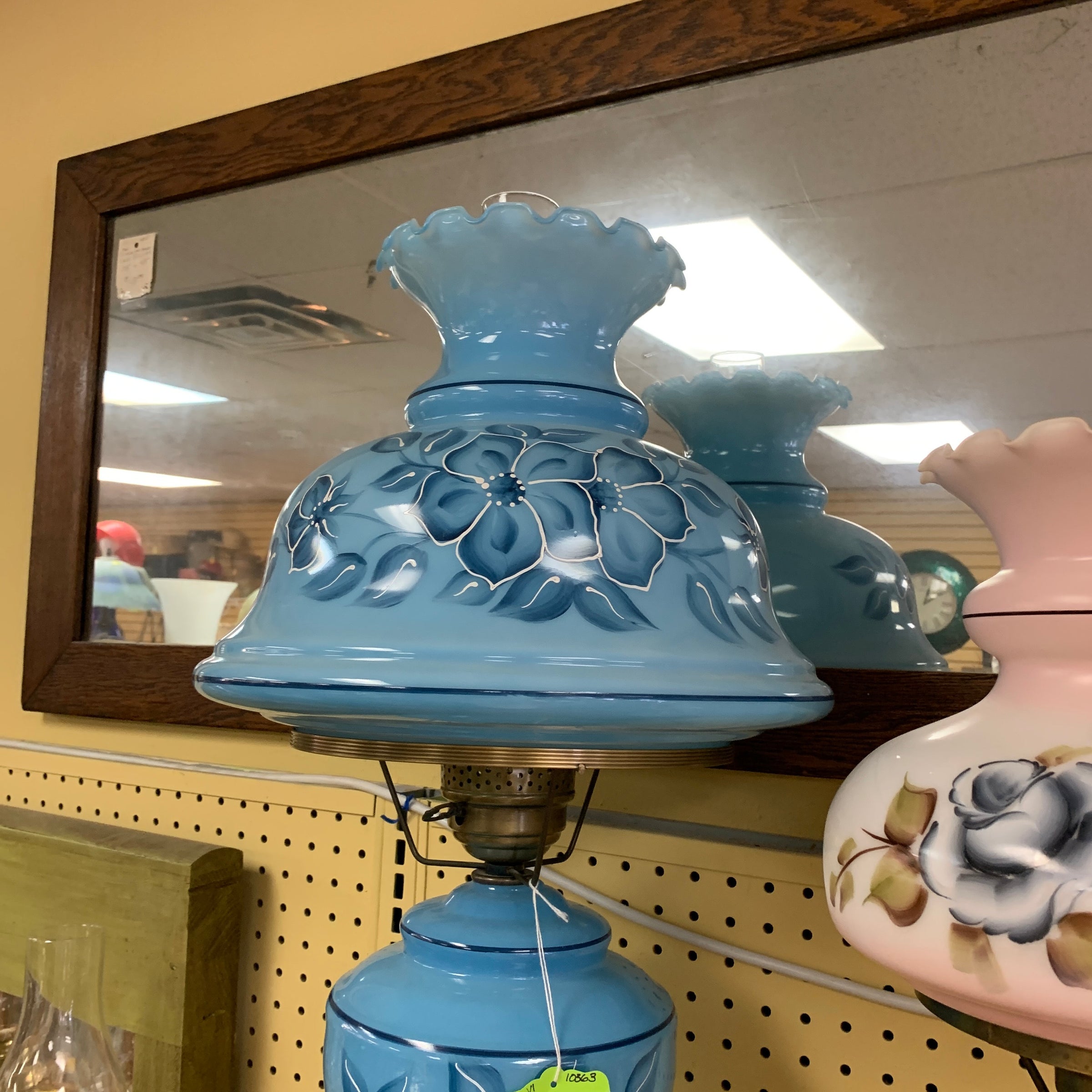 10363-VI Large Blue Hurricane Lamp | Vintage Inspirations