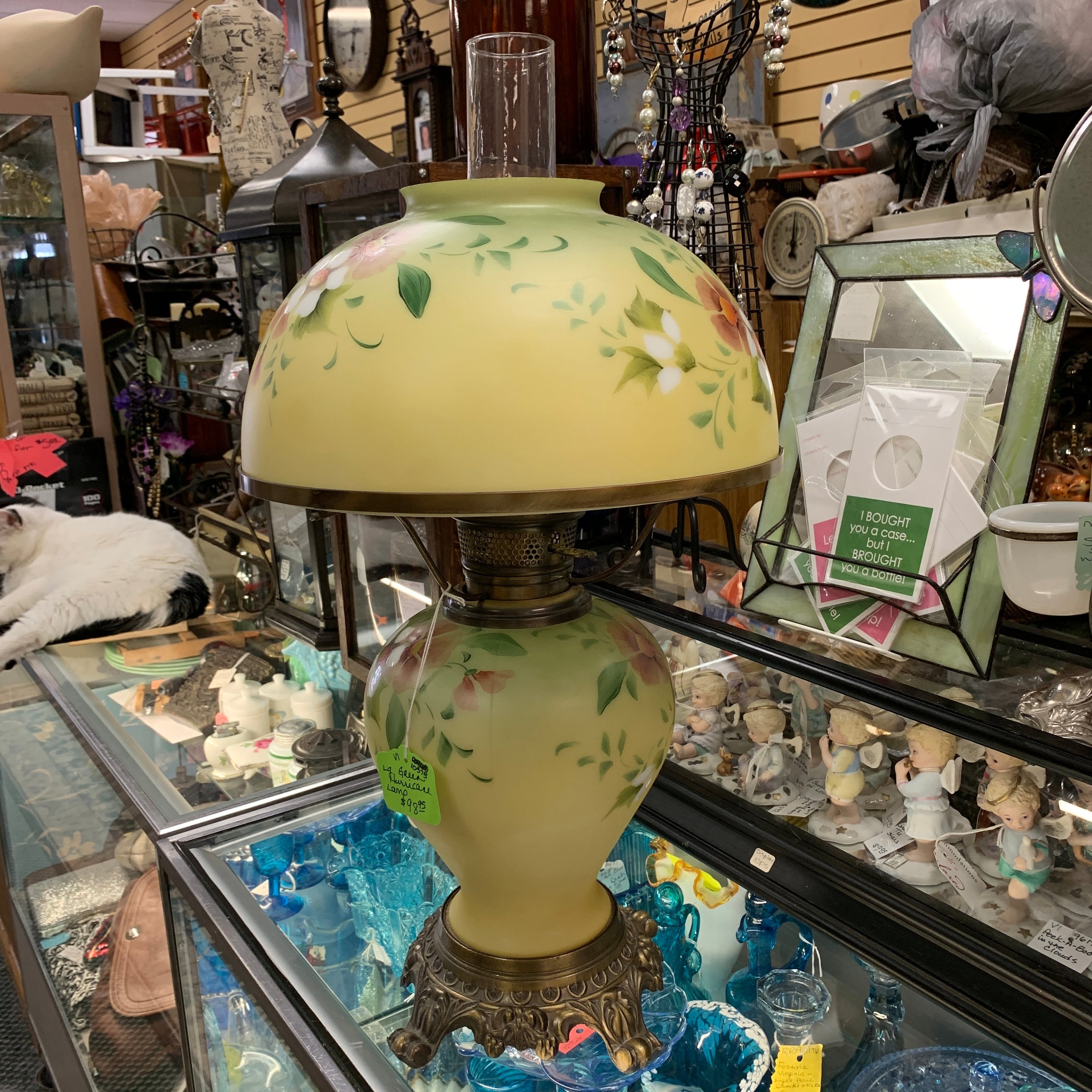 Vintage green hurricane lamp cheap